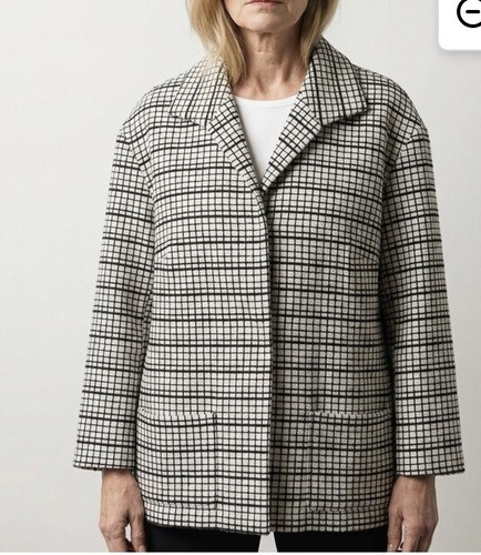Lafayette 148 New York Black Ivory Grid Check Blazer Jacket Large Career Wear
