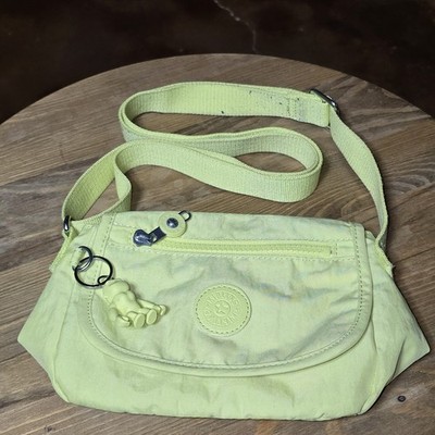 Kipling Sabian Mini Crossbody Bag Light Yellow Nylon Adjustable Strap w/ Monkey