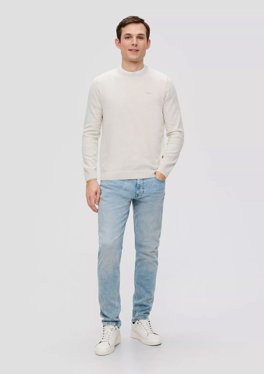 S.OLIVER Herren Pullover Fein-Strick Pulli Rundhals-Ausschnitt gesticktes Logo