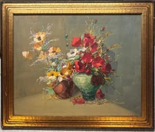 Antique FRANCES Van VREELAND Poppies FLOWER Vase STILL LIFE Painting - ROOKWOOD