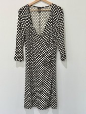 Chicos Travelers Faux Wrap Dress Women 12 Black White Slinky Knit Travel Capsule