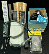 Lot of Vintage Stamp Supplies - Showgard Guillotine, Blotter, Visor, Gauges, Etc
