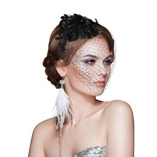 1920s Fascinator Mesh Veil Black Headband Bridal Wedding Tea Party Fascinator Ve