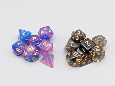 DnD Dice 14 Pc (2 Sets) Blue Violet Shimmer & Smoky Gray Translucent D4 - D20