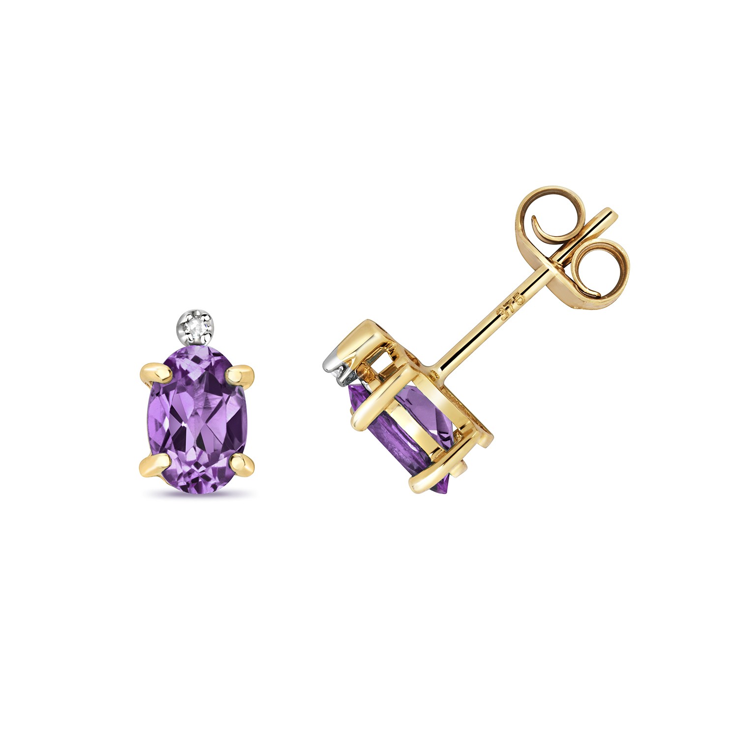 Boucles d'oreilles or améthyste diamant femme bijoux or 375 pierres violettes