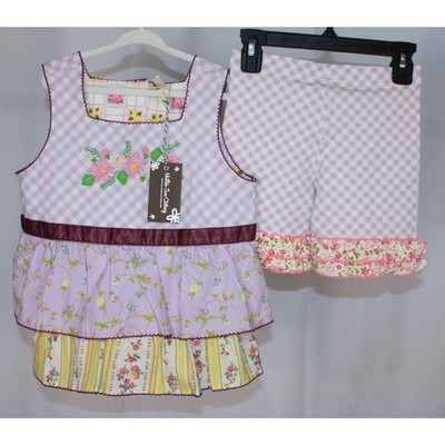 Matilda Jane Lilac Gingham Floral Tunic & Short Set Size 8 EUC