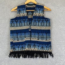Vintage Heavy Southwestern Blanket Vest With Fringe Mexican Huichol Youth Large