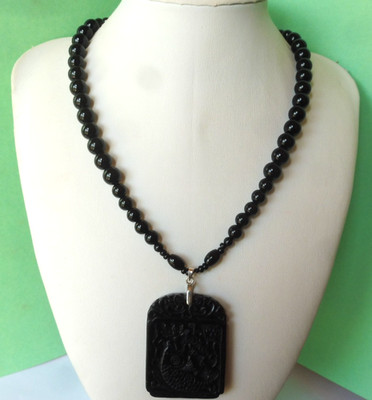 Nephrit Jade Halskette aus Burma, schwarz - 44cm - 210.Karat - massiv Silber