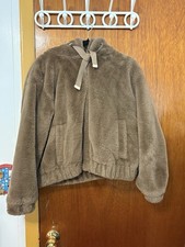 Faux fur full zipper jacket with hood, Size Small