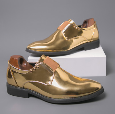 Gold Mens Pointy Toe Business Slip on Business Shoes Shiny Wedding Fashion Hot