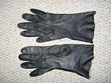 VINTAGE ALEXETTE PRIME QUALITY LADIES KID SKIN BLACK LEATHER GLOVES 6-3/4 SIZE
