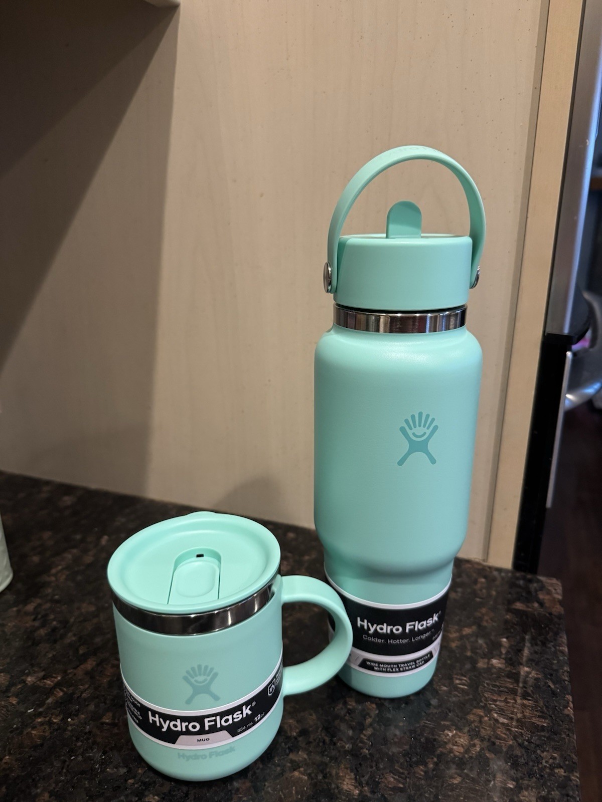2  Hydro Flask Light Blue Insulated Mug & Bottle Set, 12oz/20oz, Stainless