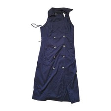 Express Stretch Double Breasted Dress Navy Blue Plaid Lined Sleeveless 3/4 GUC