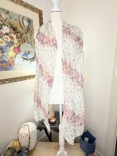 Floral Scarf Wrap Cream Pink Sheer Lightweight Long 72x27 Boho Cottagecore