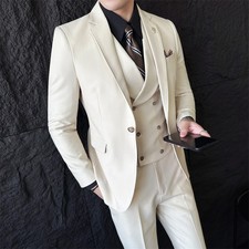 Men's British Business Casual Slim Formal Suit Groom's Wedding Three Piece Sets
