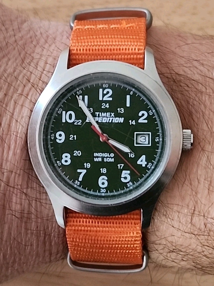 Men's Timex Expedition Date Watch. New Battery & Maratac Zulu Band!
