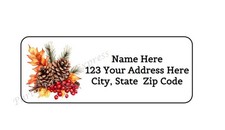 30 PINECONE BERRIES AUTUMN PERSONALIZED RETURN ADDRESS LABELS 1 in X 2.625 in