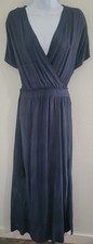 Moon & Sky Womens XL Navy Deep Surplice V-Neck Side Slit Goth Boho Maxi Dress