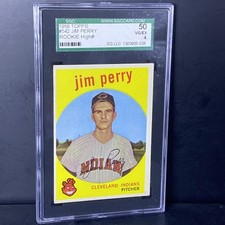 1959 Topps Jim Perry Cleveland Indians  Rookie Card Graded SGC 5 VG/EX 