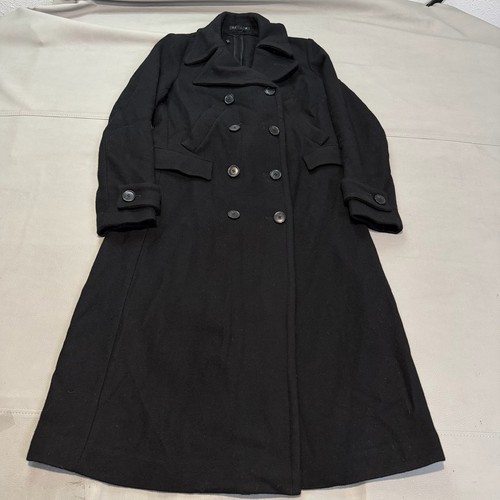 Theory Women Black Long Duster Long Trench Peacoat Preppy Wool Luxury Minimal M