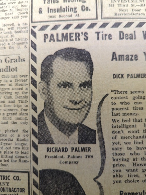 JULY 15, 1959 NEWSPAPER PAGE #2463- RICHARD PALMER, PALMER'S TIRE CO, MACON GA