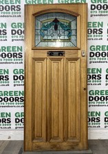 1930S LEADED FRONT DOOR EXTERNAL EXTERIOR STAINED GLASS HARDWOOD TIMBER WOOD