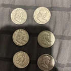 6 Silver Authentic U.S. Half Dollars; Franklin Different Dates