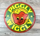 VINTAGE 6" DOME PIGGLY WIGGLY GROCERY STORE SODA POP GAS OIL PORCELAIN SIGN