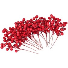 30pcs Artificial Red Berry Picks - Christmas Holly Berry Branches Red Berry S...