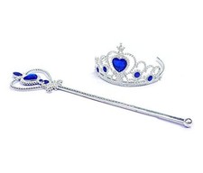 Princess Elsa Crown Tiara and Wand Set Silver Heart Jewel Navy