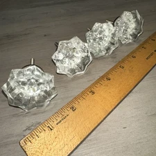Lot of 4 Vintage Glass Crystal Drawer Pull Knobs Reclaimed Hardware