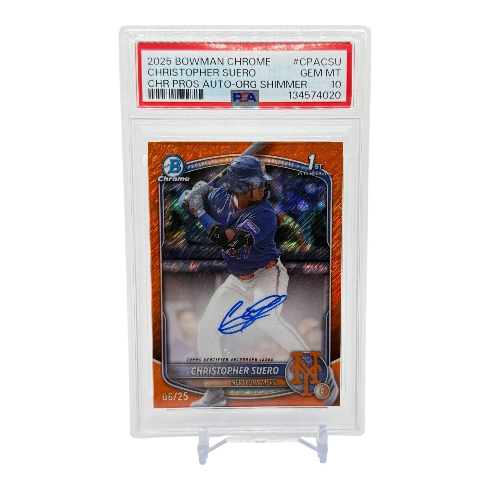 2025 Bowman Chrome Christopher Suero Orange Shimmer Auto /25 PSA 10 GEM MT