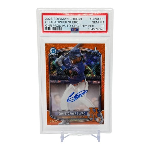 2025 Bowman Chrome Christopher Suero Orange Shimmer Auto /25 PSA 10 GEM MT
