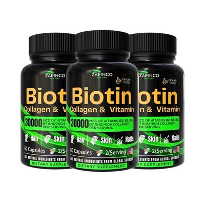Biotin Fish Collagen And Vitamin 30000 Mcg 180 Capsules  Halal 3 Packs