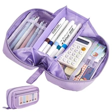 Large Pencil Case, Wide Opening Pencil Pouch with Zipper, Multi-layer Aesthet...