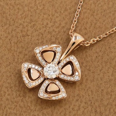 Bvlgari Bvlgari Fiorever Diamond Pendant 18K Rose Gold Ladies Jewelry Necklace