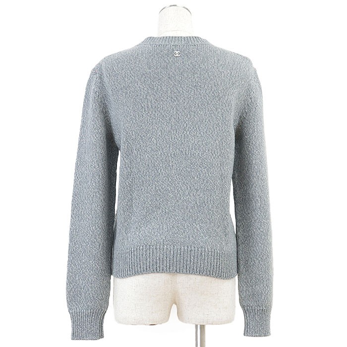 CHANEL Sweater LOOK27 P73896 Women Size 36 COCOMark 100%-Cashmere Knit Blue gray thumbnail 6