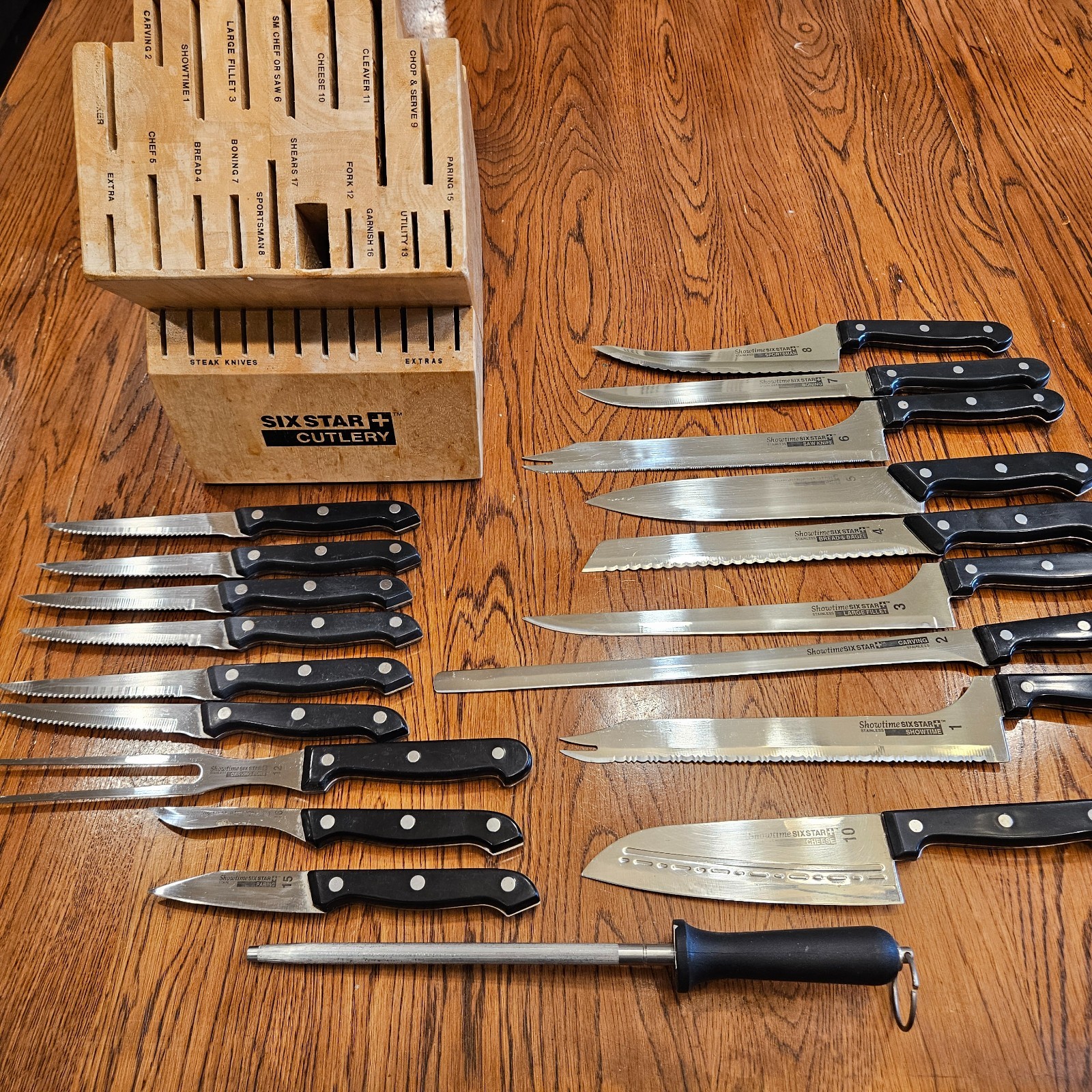 Ronco Showtime SIX STAR Cutlery Set of 19 Knives + Sharpener + Knife Block