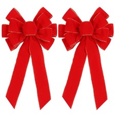 2 Pack Red Christmas Bows Outdoor approx: 11.4in x 19.6in/29cm x 50cm,