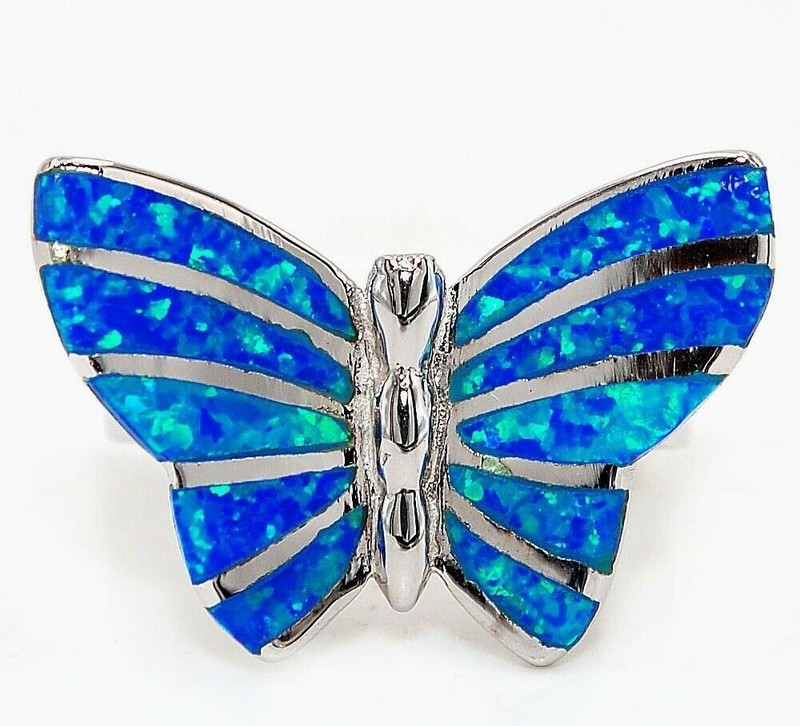 Butterfly Australian Opal Inlay 925 Sterling Silver Ring Sz 6 AT2