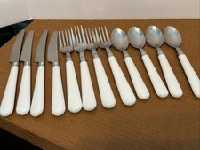 Gibson Stainless Flatware Silverware White Handles 12 Pieces - 4 Place Settings