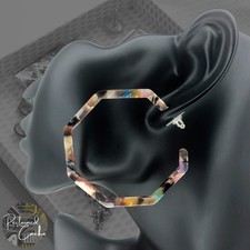 Womens Light Multicolor Resin Octagonal Hoops Lightweight Acrylic Post Earrings