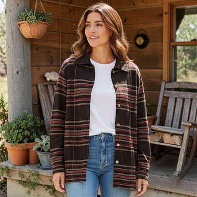 Beyond Threads Baby Alpaca Cardigan L Shirt Jacket Plaid Wool Preppy Farmhouse