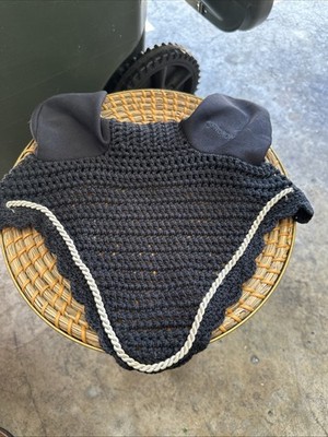 Eskadron Navy Blue Horse Bonnet W Ears For Horse Shows/fly Protection Grey Trim