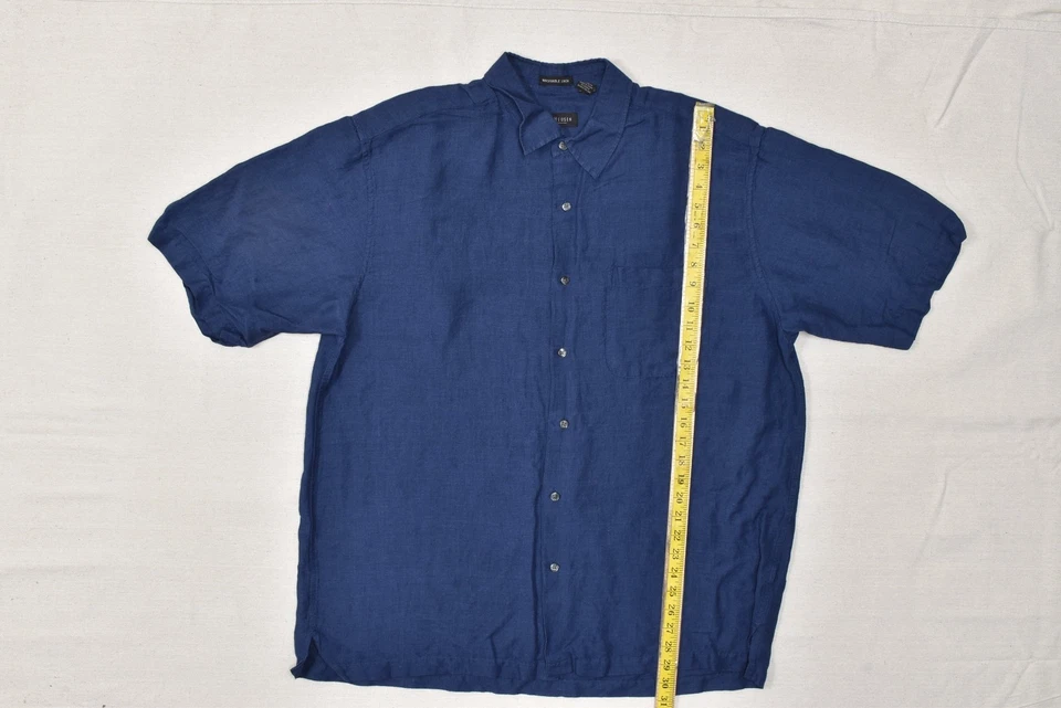 Camisa de hombre Van Heusen azul lavable de lino manga corta con botones talla regular XL Foto 2 de 4