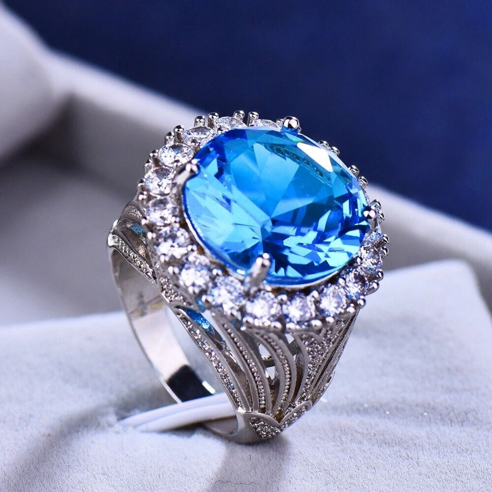 Ciemme 925 Sterling Silver Round Blue Stone Ring for Women : Amazon.in:  Jewellery