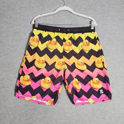 Neff Men Swimwear Medium Orange Ombre Board Shorts Ducks Mid Rise Pocket READ
