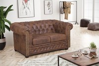 Edles Chesterfield Sofa 2 Sitzer In Mikrofaser Vintage Braun Couch Polstersofa