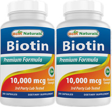 2 Pack Best Naturals Biotin 10000 mcg 200 Capsules