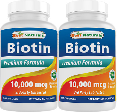 2 Pack Best Naturals Biotin 10000 mcg 200 Capsules